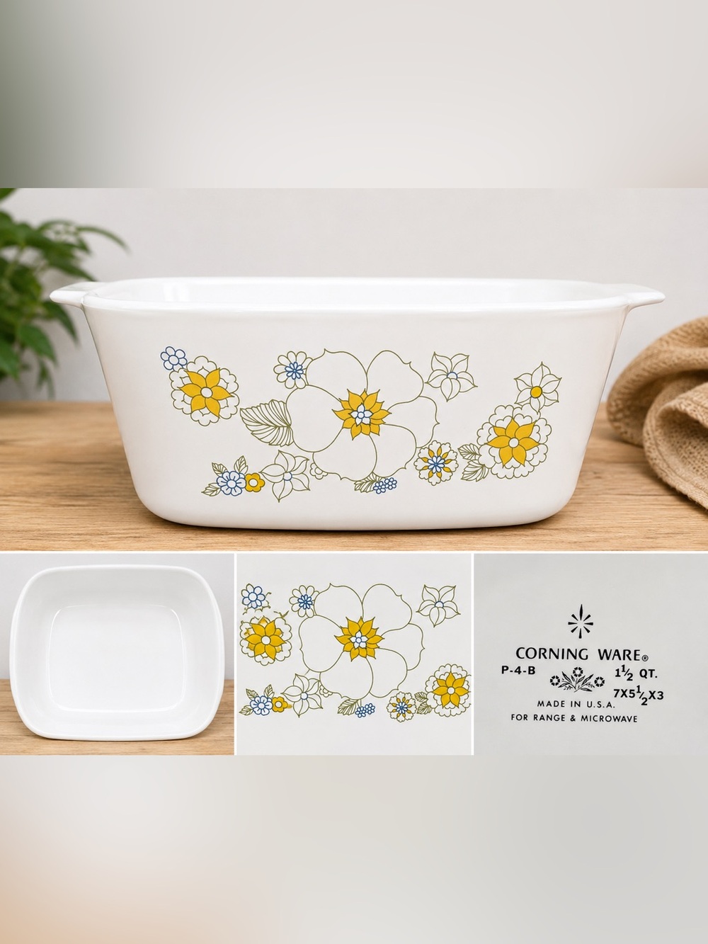 Vintage Corning Ware Floral Casserole Dish 🌼 1.5 Qt P-4-B – No Lid – Made in USA